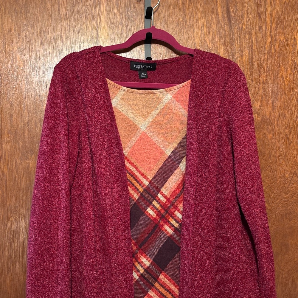 Perceptions Rich Burgundy Knit Layered Look Long Sleeve One Piece Dress